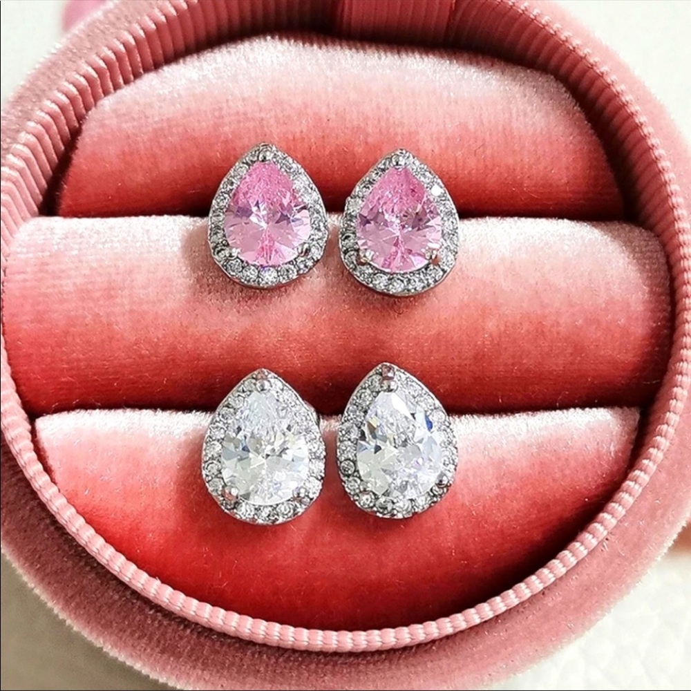 New 925 Silver Elegant Pear Cut Pink Sapphire Earrings